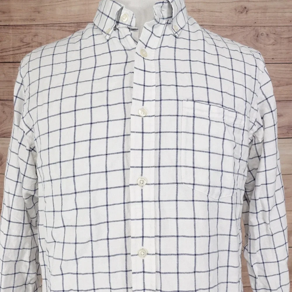 BANANA REPUBLIC LINEN COTTON BLEND WHITE CHECK BUTTON DOWN‎ SHIRT MENS SZ L